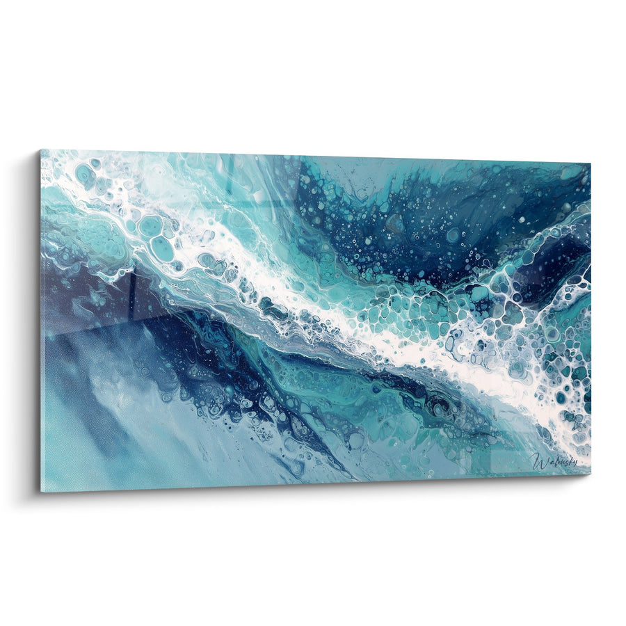Tableau Vagues Océaniques Abstraites Bleu Turquoise et Blanc - Fluidité Marine - Edition Feng shui Nord Eau