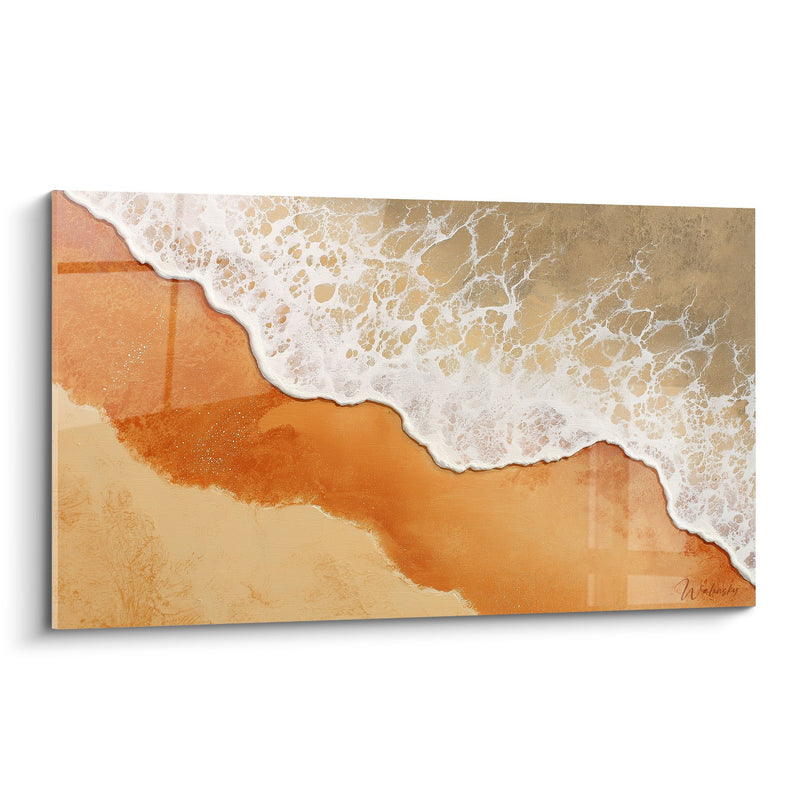 Abstraktes Bild goldene und weiße Wellen auf orangefarbenem Sand - Goldener Strand - Feng Shui Erde-Mitte Edition