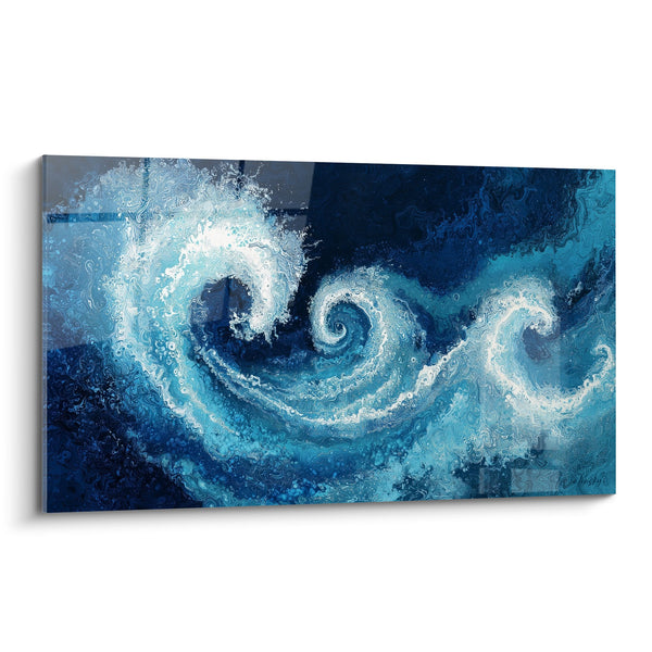 Schilderij Gegolfde Blauw-Witte Spiralen - Oceaan Draaikolk - Feng Shui Noord Water Editie