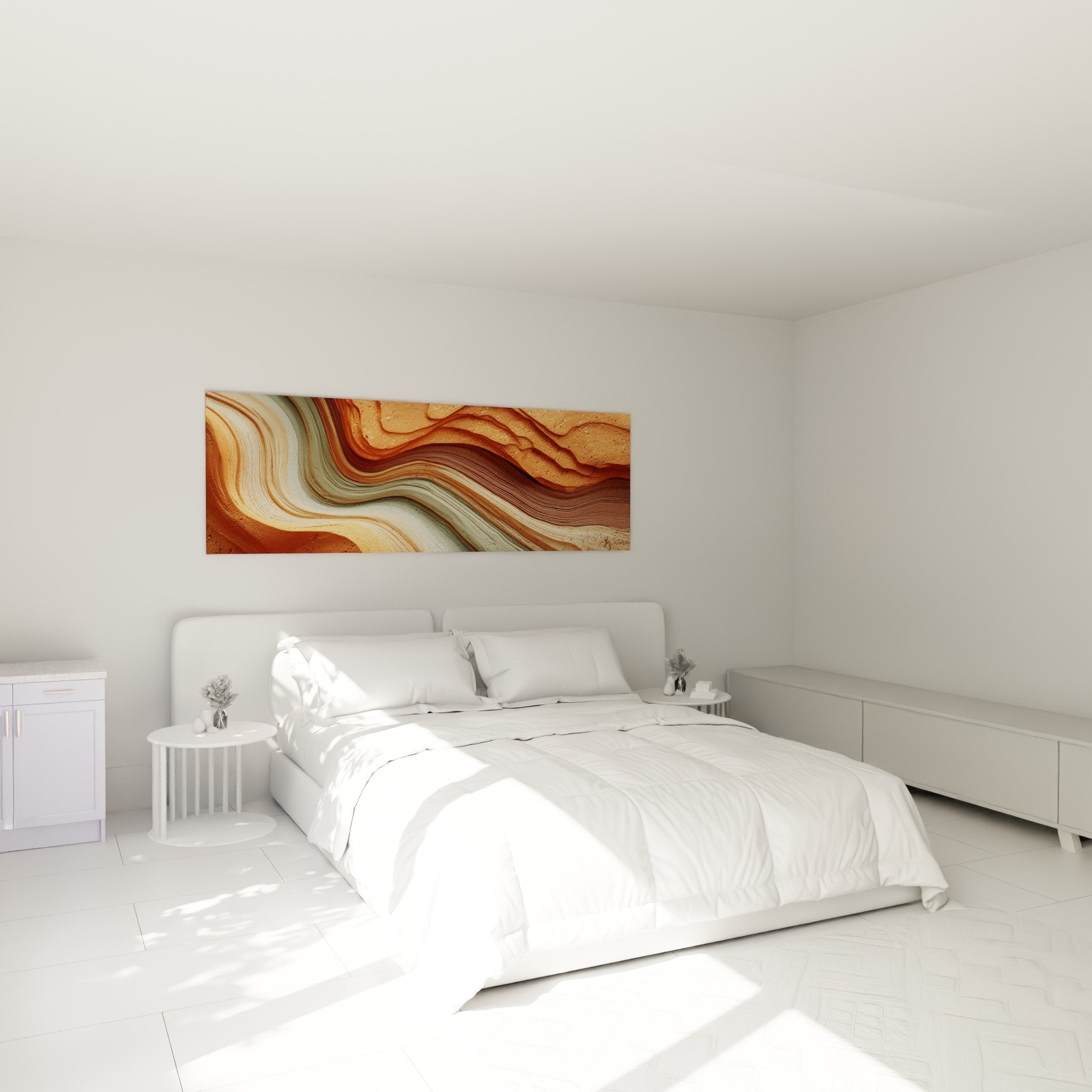 Tableau vagues terra dans chambre moderne mur blanc décoration feng shui nord-est ambiance apaisante naturelle