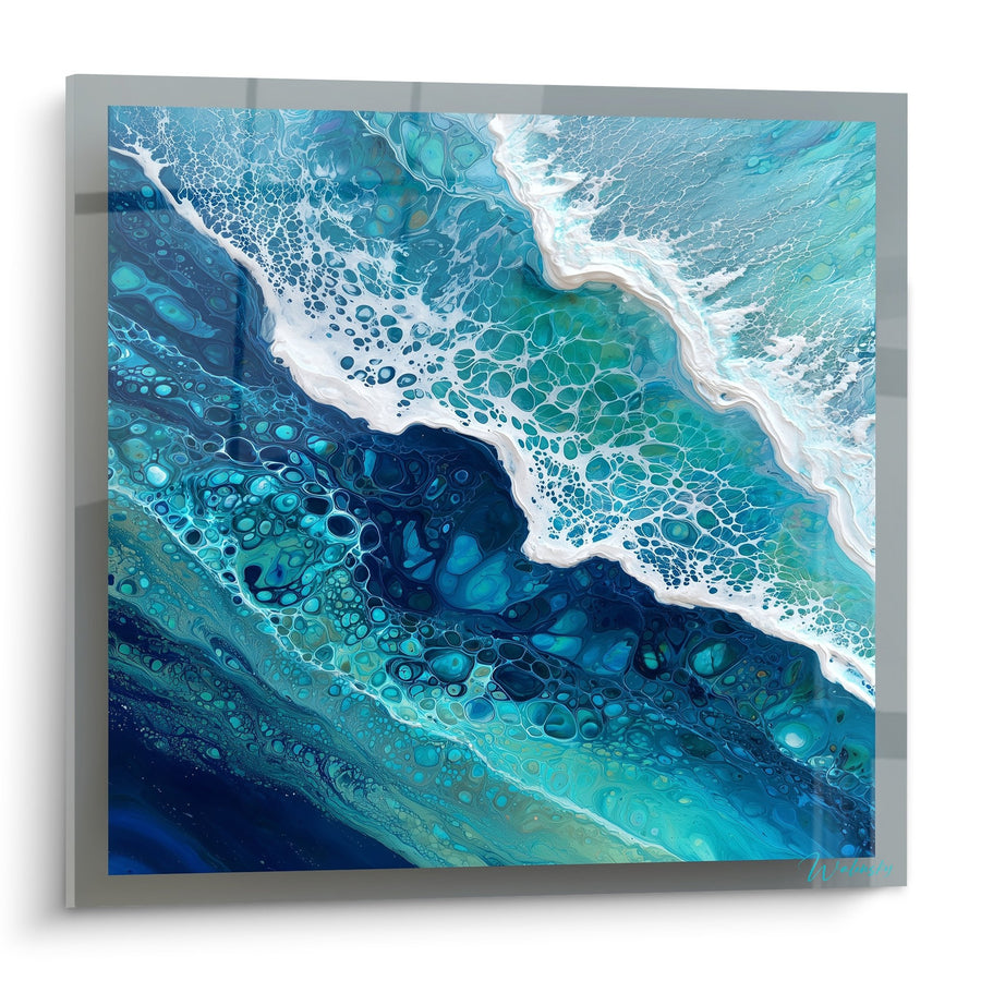 Tableau vagues turquoise et blanc avec bulles fluides - Océan Mystique - Edition Feng shui Nord Eau