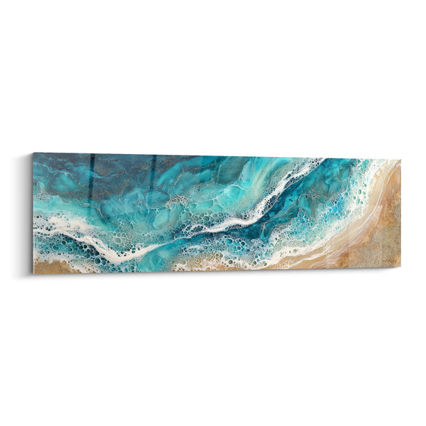 Panorama Vagues Turquoise en Goud - Kusthemel Celeste - Editie Feng Shui Noord Water
