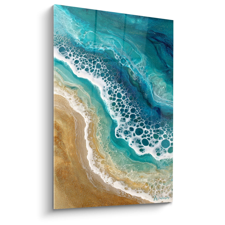 Tableau Vagues Turquoise et Sable Doré avec Écume Perlée - Rivage Céleste - Edition Feng shui Nord Eau