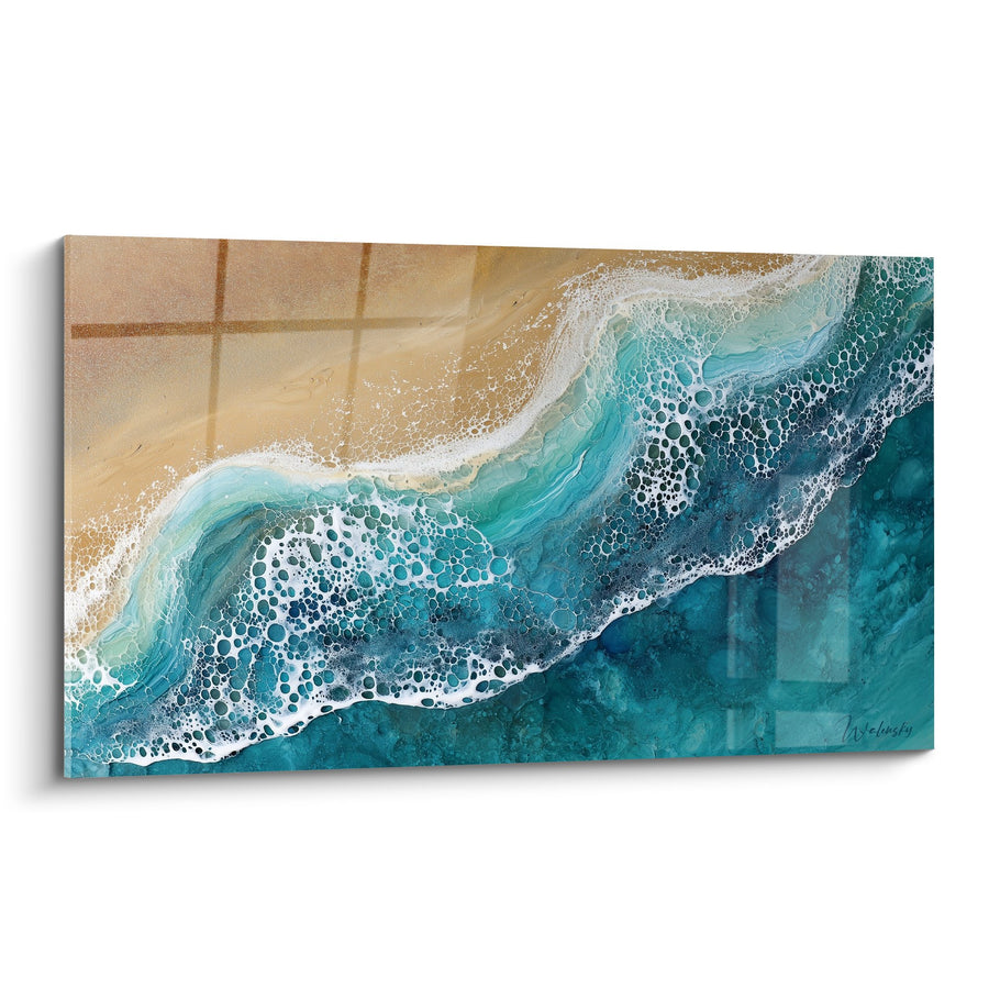 Tableau Vagues Océaniques Turquoise et Mousse Blanche sur Plage Dorée - Rivages Célestes - Edition Feng shui Nord Eau