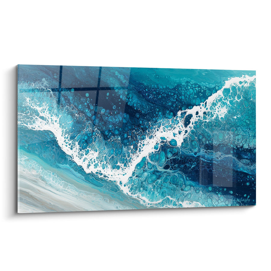 Tableau Vagues Turquoise et Mousse Blanche - Flux Aquatique - Edition Feng shui Nord Eau