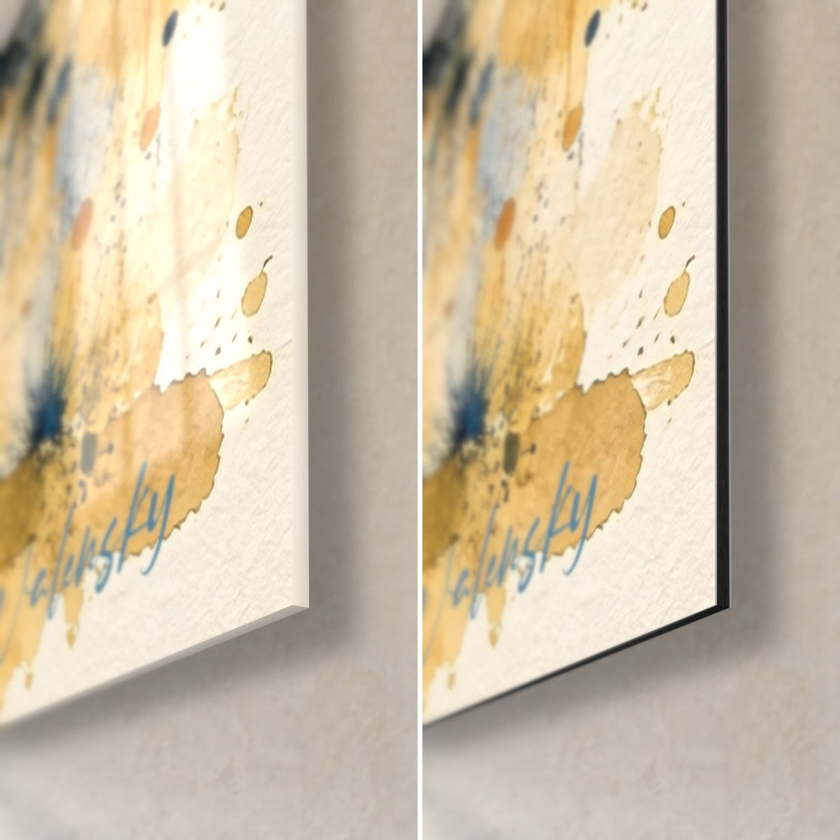 Gemälde römischer Bogen in Aquarell, untere rechte Ecke: glänzendes Glas, das links das Licht reflektiert, rechts mattes schwarzes Dibond