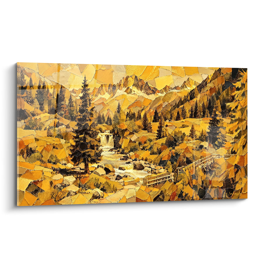 Tableau Vallée montagneuse aux teintes ambre et dorées - Éclat d'automne alpin - Edition Val Camonica Lombardie Italie