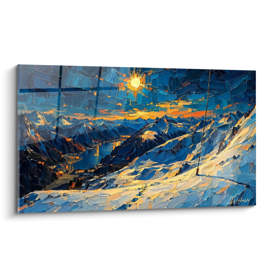 Tableau Sommets enneigés aux teintes bleu orangé - Aube sur les cimes - Edition Val Venosta Trentin-Haut-Adige Italie