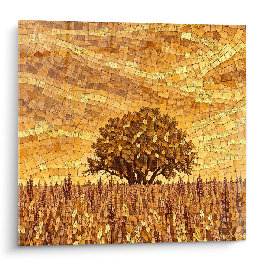 Tableau Arbre doré solitaire en champ de lavande - Veille dorée des champs - Edition Valensole Provence-Alpes-Côte d'Azur France