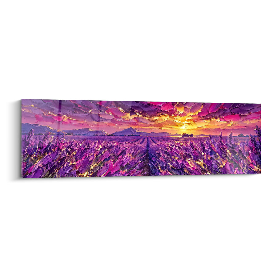 Tableau Champ de lavande sous ciel mauve et doré - Soleil couchant sur les rangs - Edition Valensole Provence-Alpes-Côte d'Azur France
