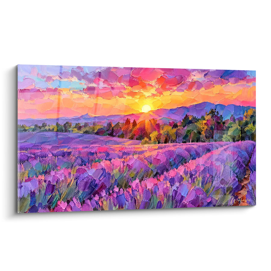 Tableau Champ de lavande violet et orange au couchant - Crépuscule en Provence - Edition Valensole Provence-Alpes-Côte d'Azur France