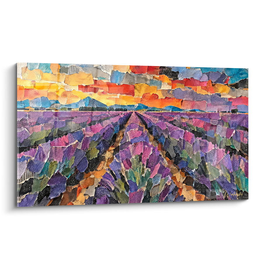 Tableau Champ de lavande violet et doré au coucher - Soir sur les sillons - Edition Valensole Provence-Alpes-Côte d'Azur France
