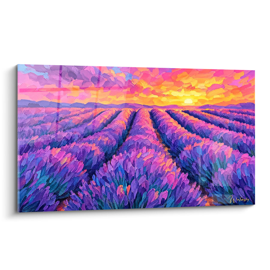 Tableau Champ de lavande violet et orange flamboyant - Embrasement du soir - Edition Valensole Provence-Alpes-Côte d'Azur France