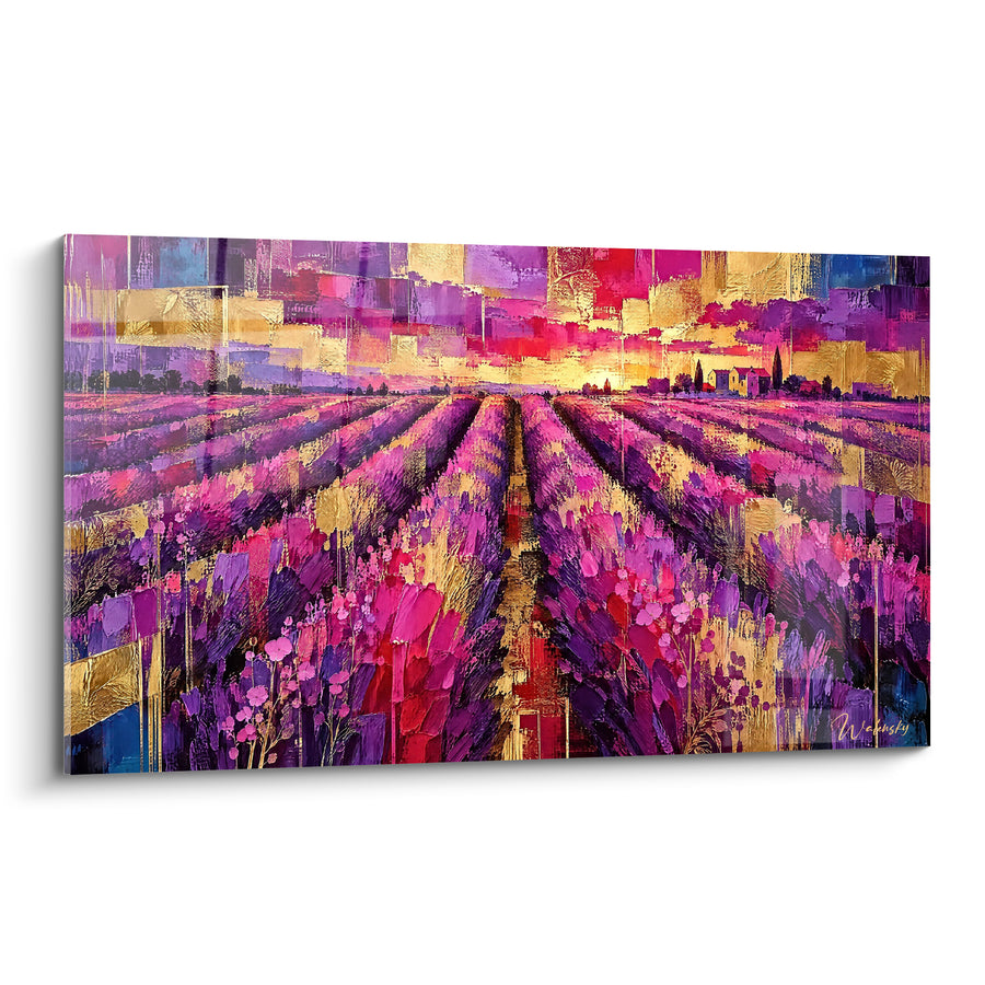 Tableau Champ de lavande violet et doré au couchant - Soir embrasé - Edition Valensole Provence-Alpes-Côte d'Azur France