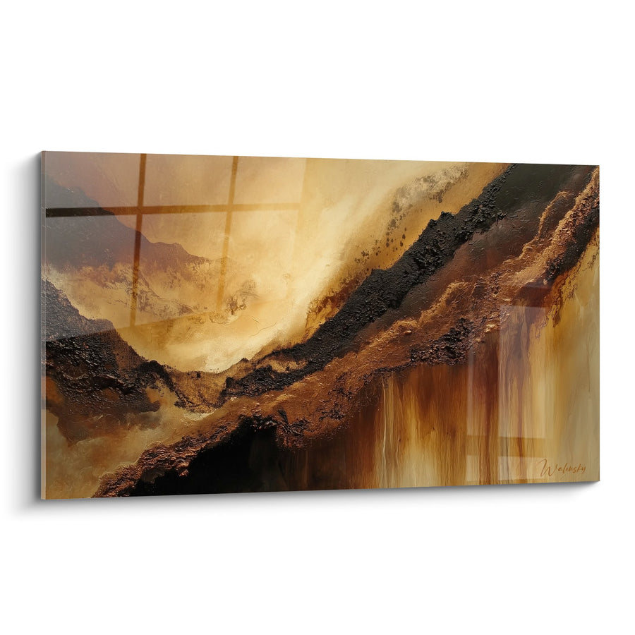 Tableau paysage abstrait tons ocre et dorés - Vallée mystique - Edition Feng shui Centre Terre