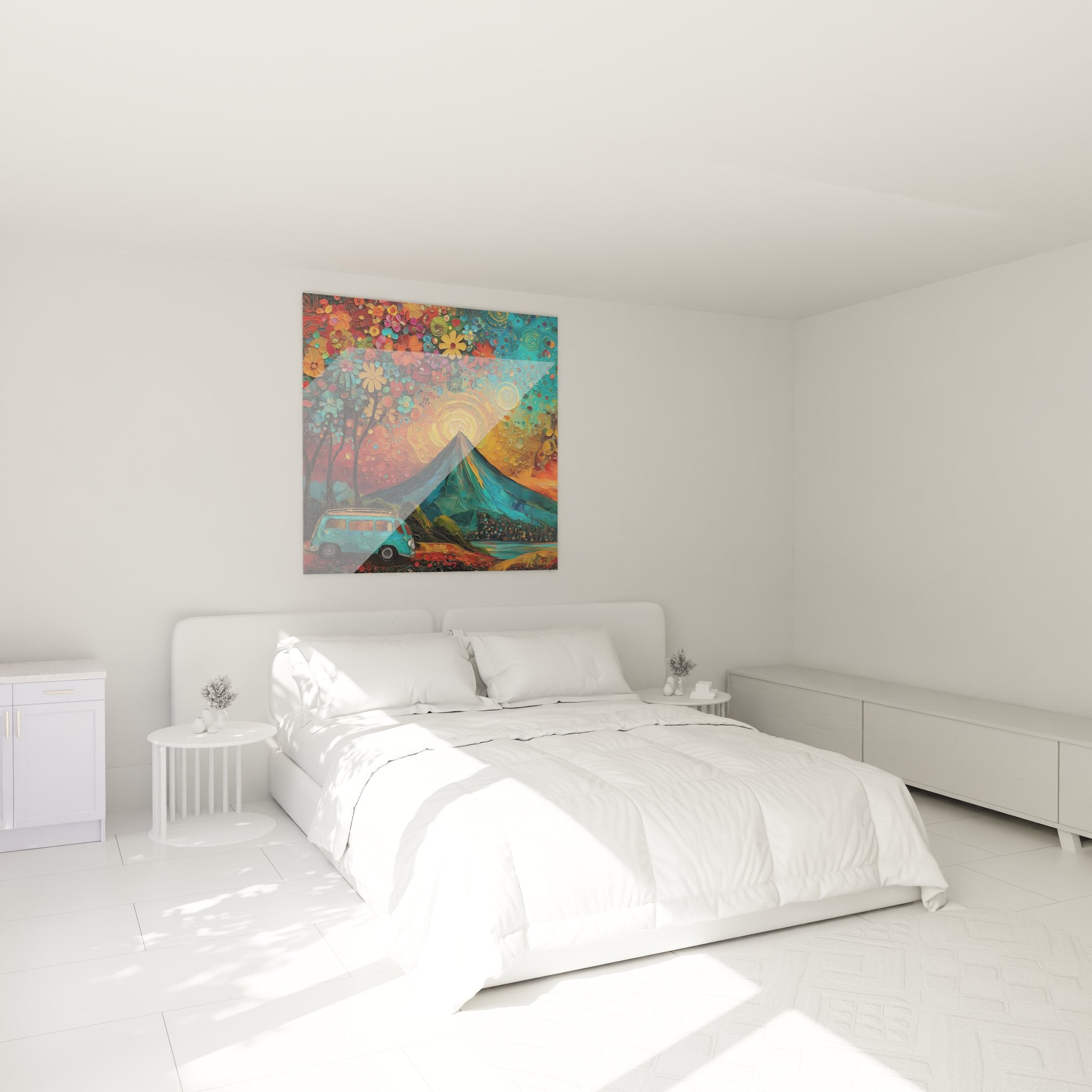 Tableau van volcan psychédélique ambiance chambre décoration murale colorée moderne