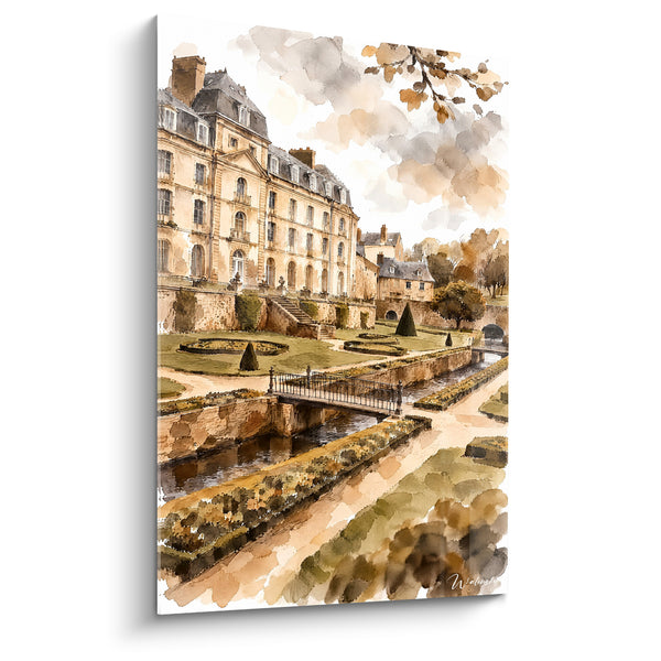 Cuadro Castillo ocre y jardines a la francesa - Paseo de otoño - Edición Vannes Bretaña Francia
