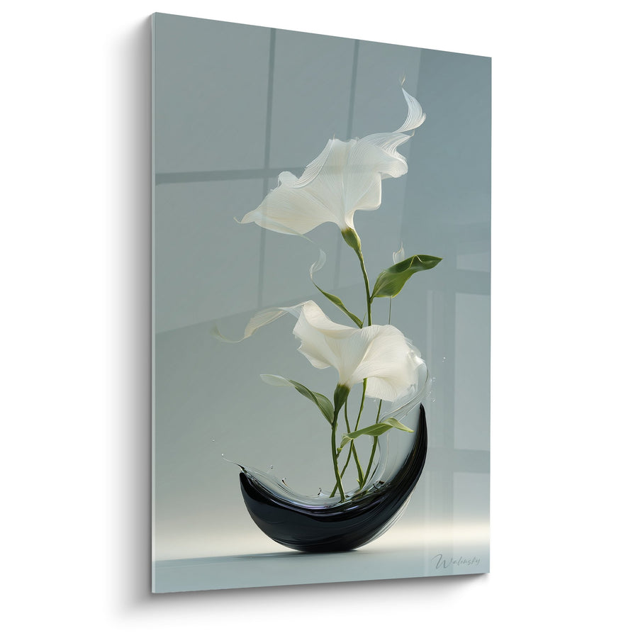 Tableau Vase Noir Lunaire avec Lys Blancs Délicats - Harmonie Zen - Edition Ikebana