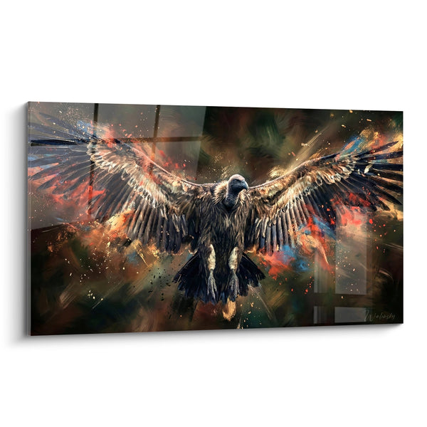 Wandbild Geier mit ausgebreiteten Flügeln auf buntem Explosionshintergrund - Wilde Kraft - Geier-Edition