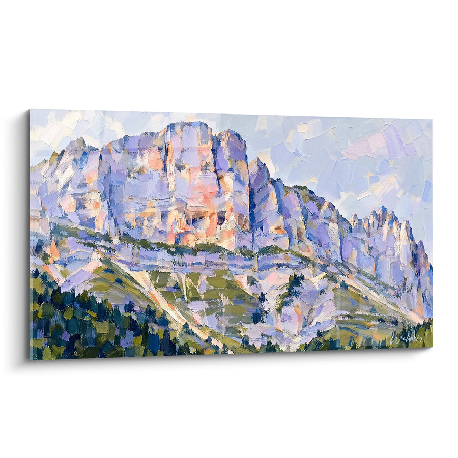 Schilderij Rotswand paars en okerachtig - Bergontwaking - Editie Massief van de Vercors Auvergne-Rhône-Alpes Frankrijk