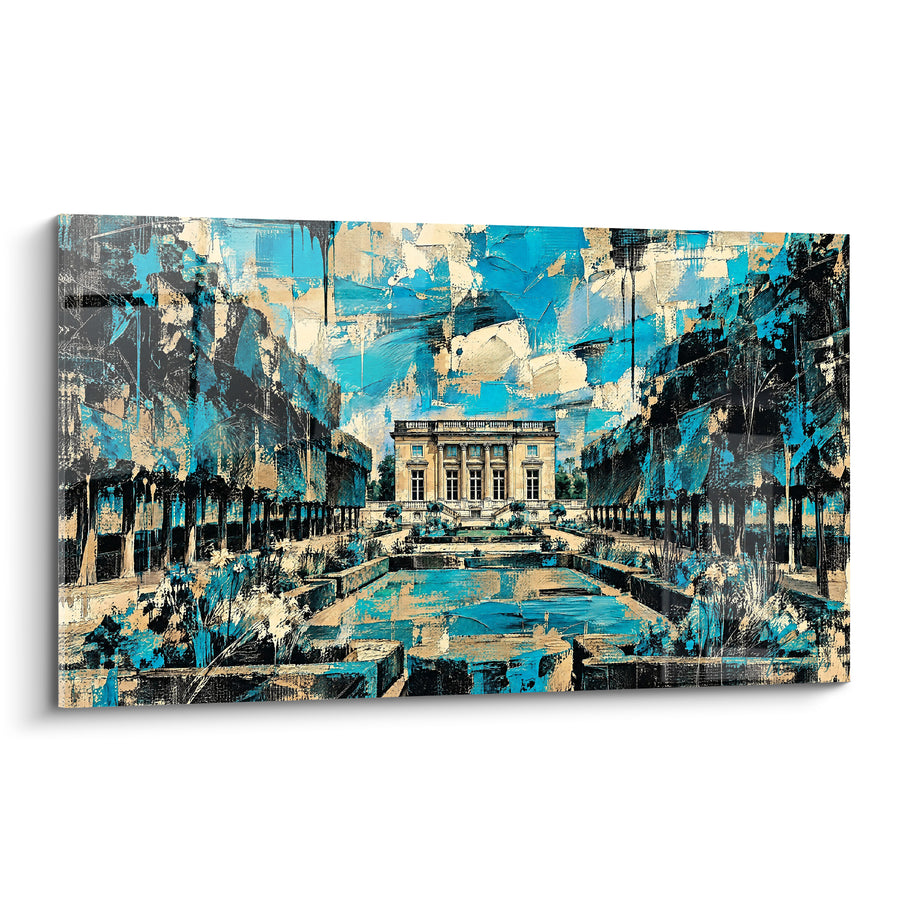 Gemälde Schloss in Türkisblau und Gold mit Gärten - Königlicher Traum - Edition Versailles Île-de-France
