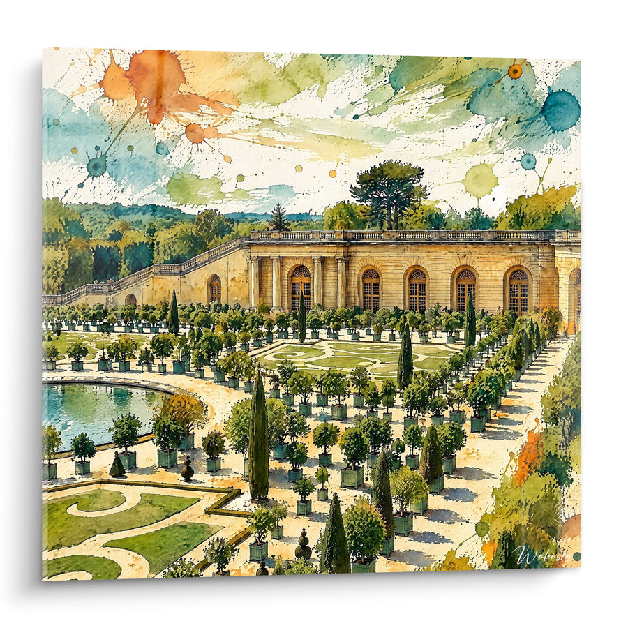 Gemälde Orangerie mit grünen und goldenen Parterres - Königliche Promenade - Edition Versailles Île-de-France