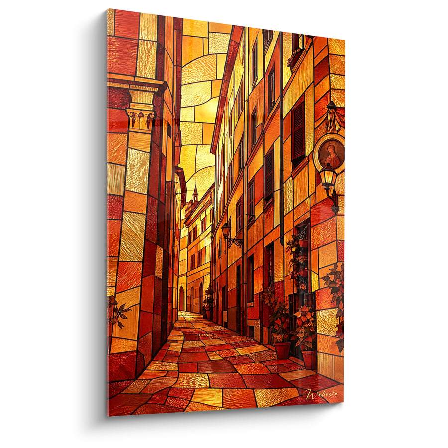 Tableau Ruelle romaine aux teintes ambre et rouille - Lumière du couchant romain - Edition Via dei Coronari (Rome) Latium Italie