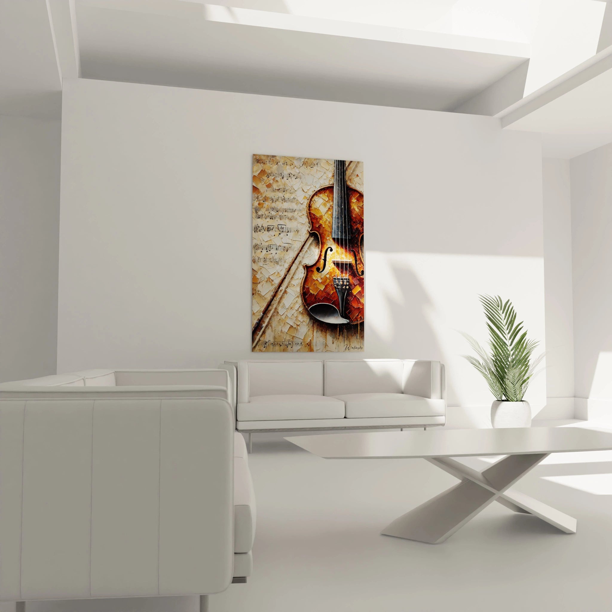 Le tableau "Vibrations d'Ambre" trône au-dessus du canapé dans le salon. La texture épaisse et les teintes ambrées créent une atmosphère chaleureuse et artistique. Idéal pour un intérieur sophistiqué. 🛋️🎨

