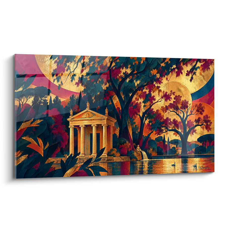 Golden Temple Painting by the Lake - Twilight Reverie - Villa Borghese Lazio Italy Edition