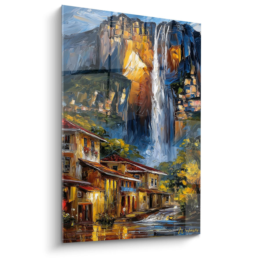 Tableau village cascade montagne - Harmonie alpine - édition cascade