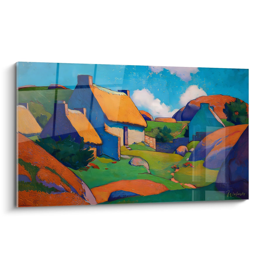 Tableau village coloré - Paysage rural expressionniste - édition campagne