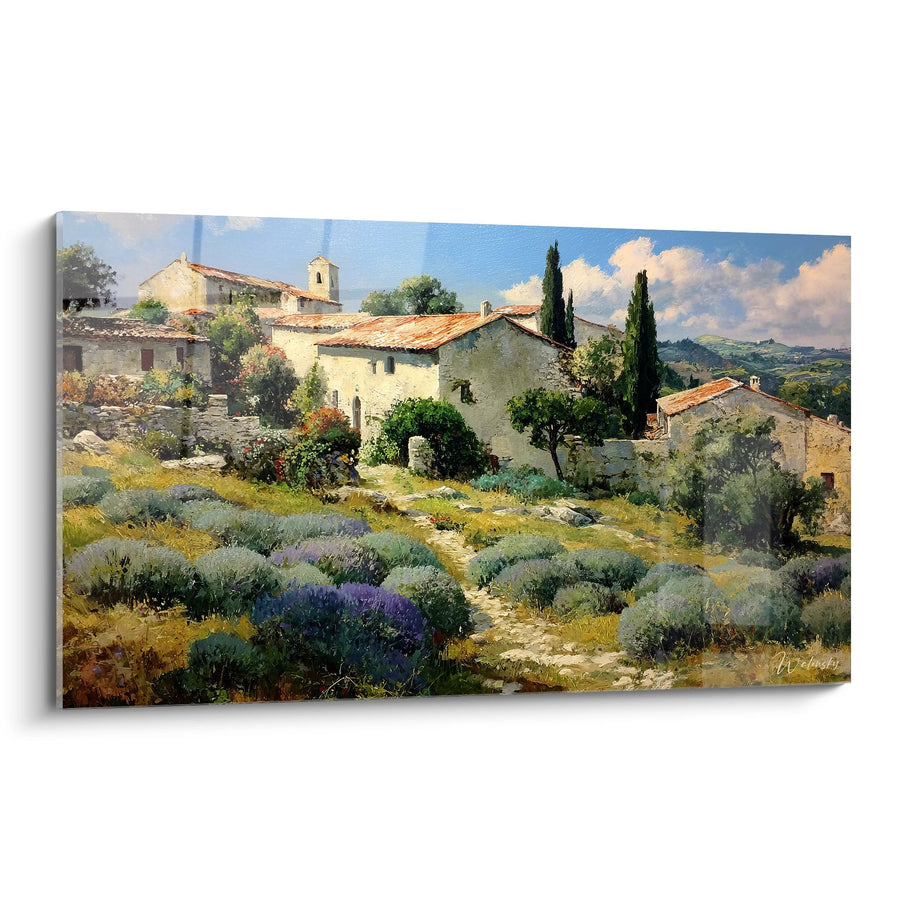 Tableau village provençal - Mas de lavande sous les cyprès - édition campagne