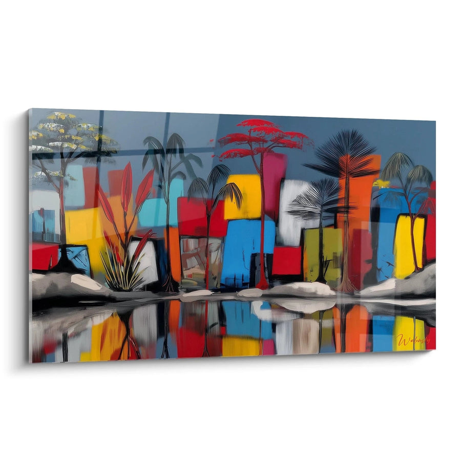 Village Painting Savanna Reflections - African Landscape Edition