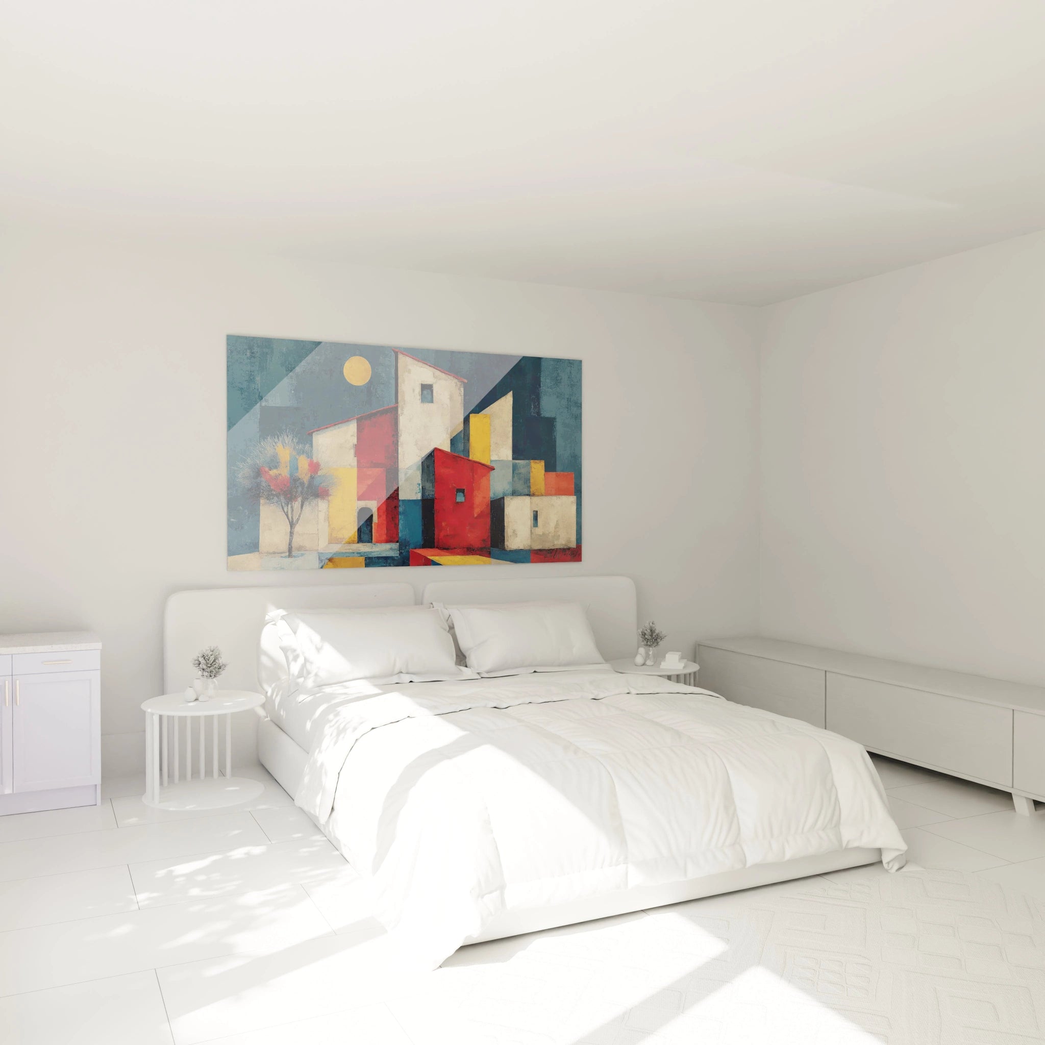 Tableau mural paysage africain contemporain avec des couleurs vives pour embellir votre chambre