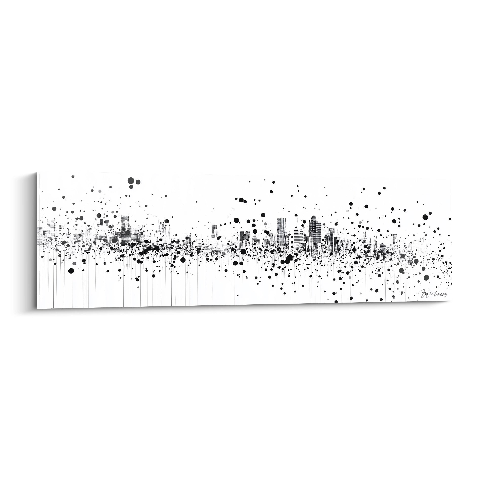 Tableau tacheté noir et blanc de la skyline moderne par Walensky pour décoration contemporaine