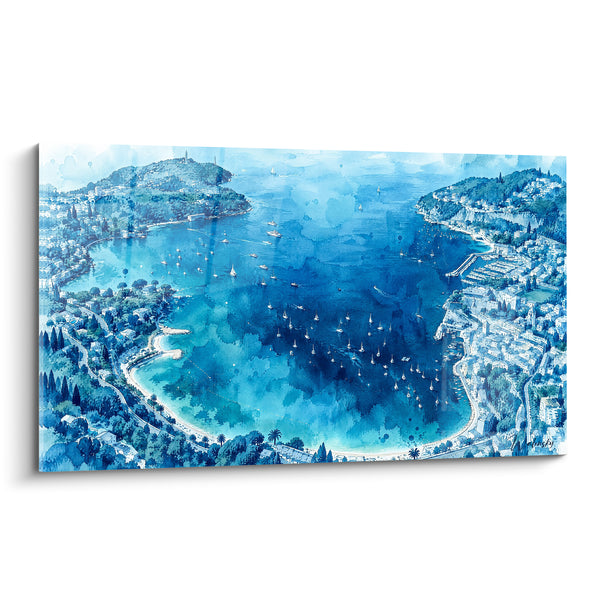 Tableau Baie bleue et turquoise aux voiliers épars - Calme littoral - Edition Villefranche-sur-Mer Provence-Alpes-Côte d'Azur France