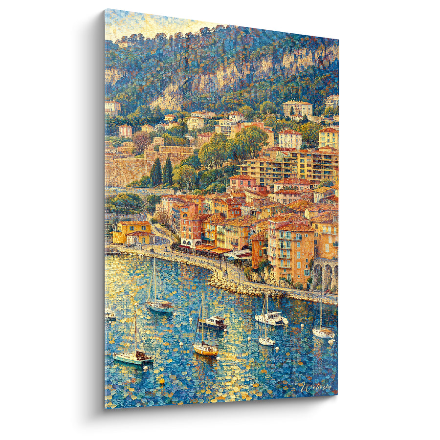 Wall Art Mediterranean Harbor with Ochre and Blue Sails - Coastal Serenity - Villefranche-sur-Mer Edition Provence-Alpes-Côte d'Azur France
