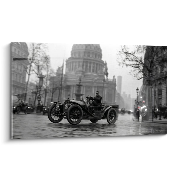 Tableau Automobile ancienne noir et blanc devant une coupole - Traversée du siècle passé - Edition Vintage