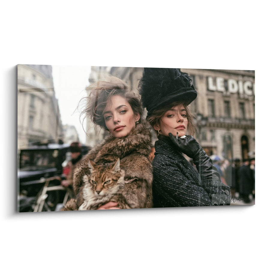 Tableau Deux élégantes parisiennes fauve et anthracite - Complicité parisienne - Edition Vintage