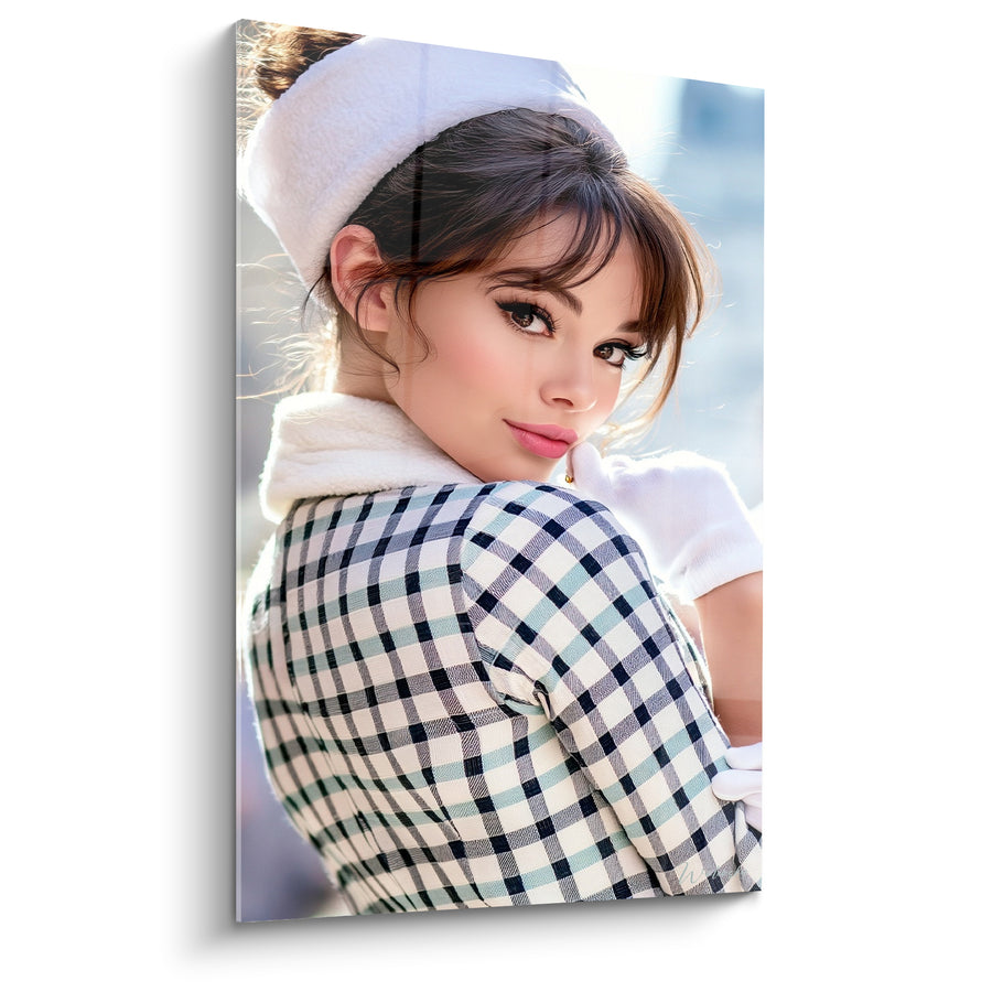 Tableau Femme veste blanc et bleu marine à carreaux - Charme rétro - Edition Vintage