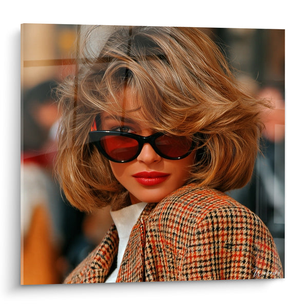 Tableau Femme lunettes rouges et veste tweed - Élégance de rue - Edition Vintage
