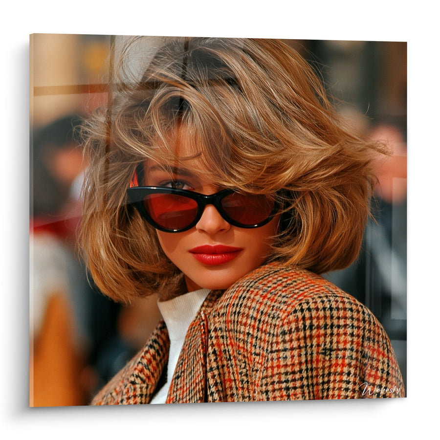 Tableau Femme lunettes rouges et veste tweed - Élégance de rue - Edition Vintage