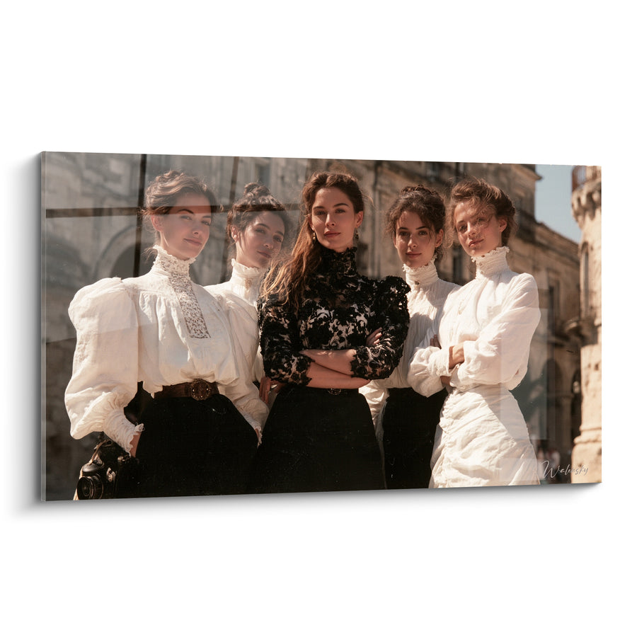 Tableau Cinq femmes en robes blanches et noires - Fières allures d'antan - Edition Vintage