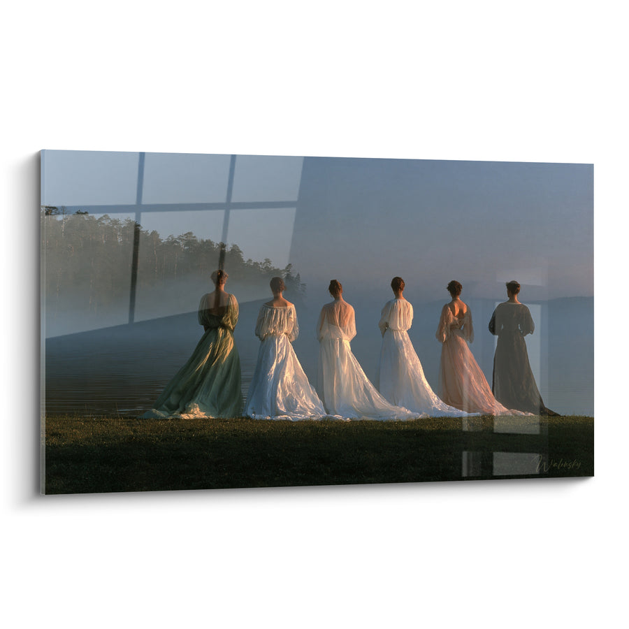 Tableau Femmes en robes longues face au lac - Cortège du crépuscule - Edition Vintage