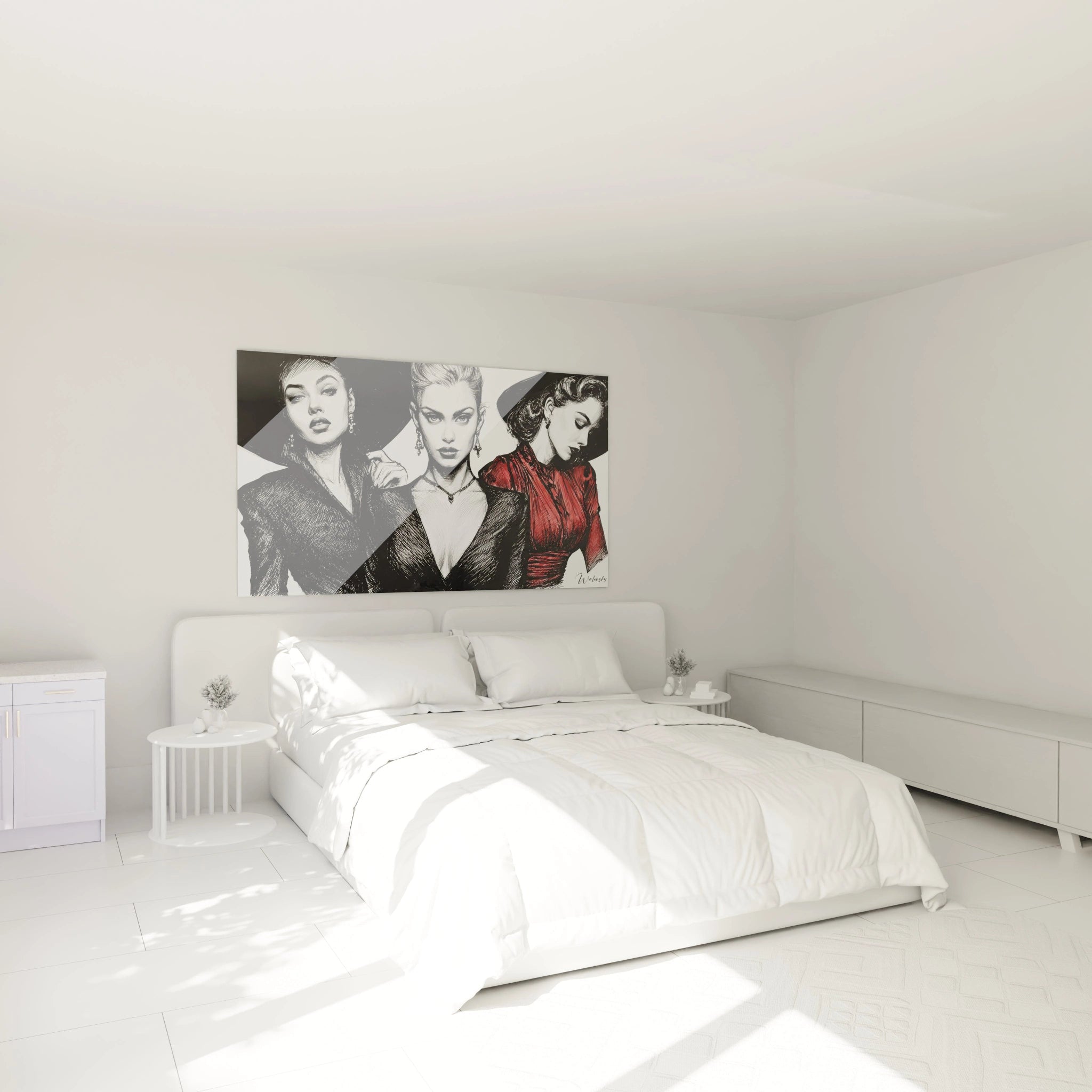 Tableau mural illustration de mode vintage avec des femmes élégantes dans un décor moderne
