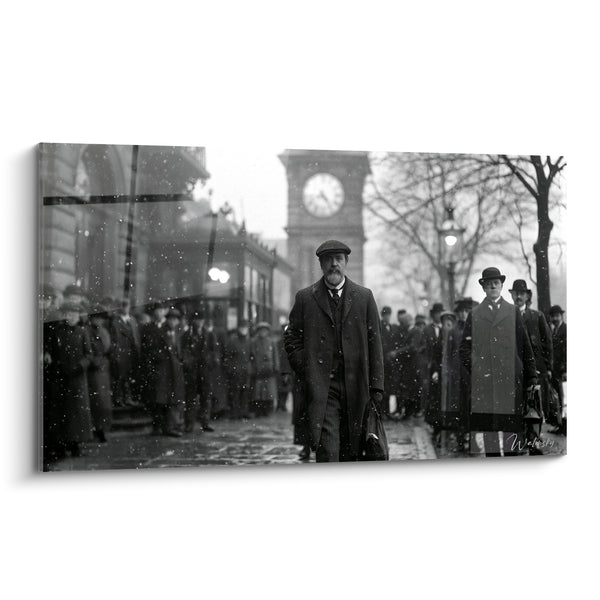 Tableau Homme noir et blanc sous la neige - Traversée hivernale - Edition Vintage