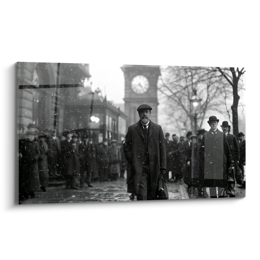 Tableau Homme noir et blanc sous la neige - Traversée hivernale - Edition Vintage