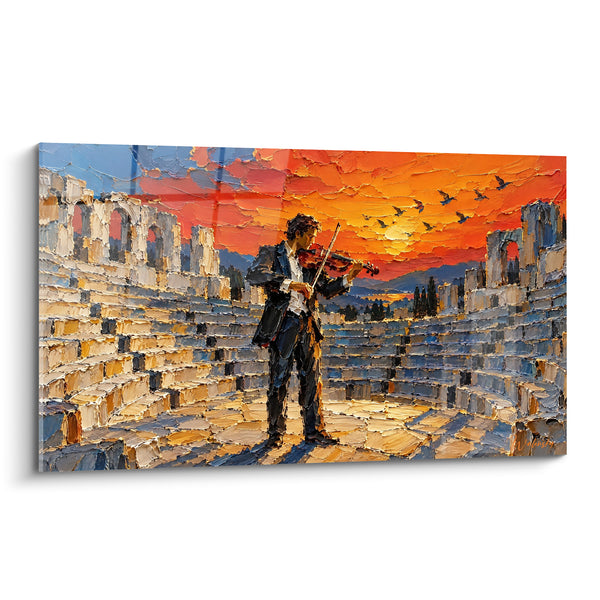 Tableau Violoniste dans amphithéâtre orange et bleu - Sérénade antique - Edition Violon