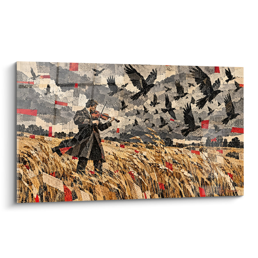 Tableau Violoniste dans un champ de blé doré - Envol orageux - Edition Violon