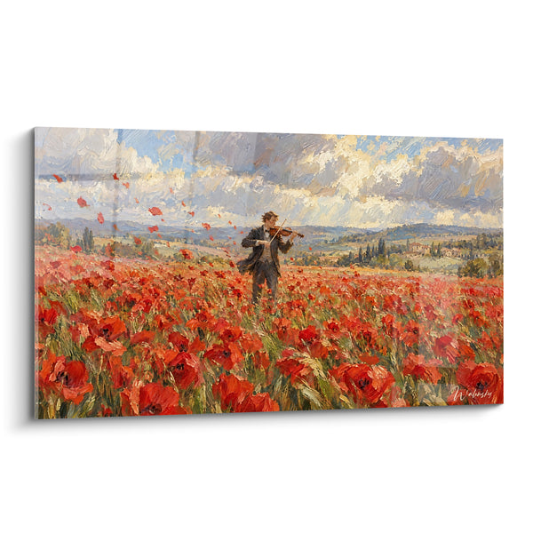 Tableau Violoniste champ de coquelicots rouges - Mélodie des champs - Edition Violon